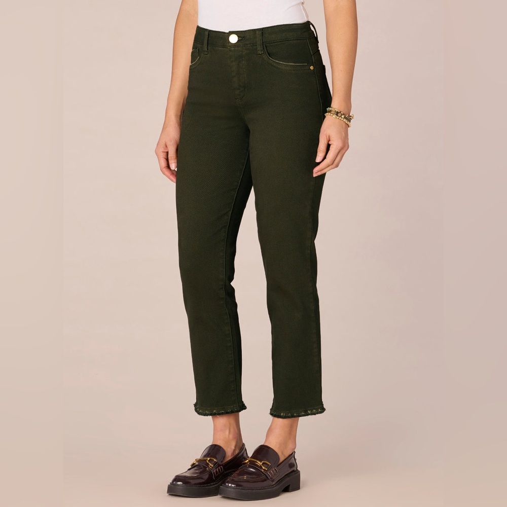 “Ab"solution® Colored Slim Straight Cascading "D" Pants - Duffel Green - Size 12